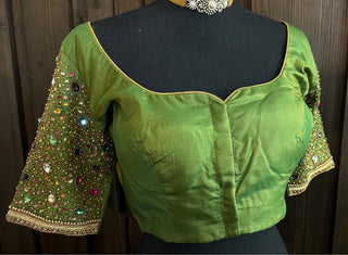 Pure kanchi green  silk blouses hand embroidered prestitched