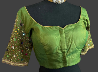 Pure kanchi green  silk blouses hand embroidered prestitched