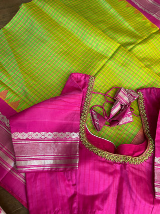 Bright green with pink gadwal saree online usa pure gadwal silk saree usa 