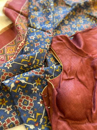 Pure Pashmina Tussar silk silk saree with prestitched blouse online shopping