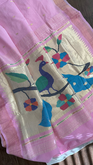 Pure pink  cotton pure zari pallu  borders  prestitched blouses