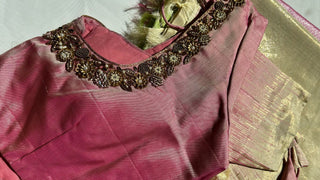 Tissue kanchi pattu saree pastel pink online shopping with prestitched blouse usa