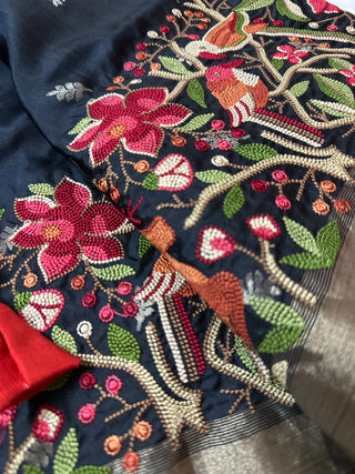 black silk saree with prestitched blouse online 