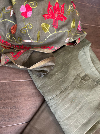 Buy Green Tussar Salwar Metallic Leaf Green Olive Print Pure Tussar  Salwar online usa