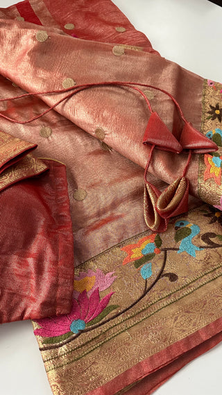 Red tissue saree online usa beneras borders tissue saree usa zari borders partywear saree online usa