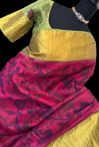 Pure kanchi pattu saree  pen kalamkari saree with blouse online usa