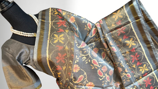 Grey double weave Rajkot patola silk saree with stitched blouse Partywear saree elegant easy drape saree