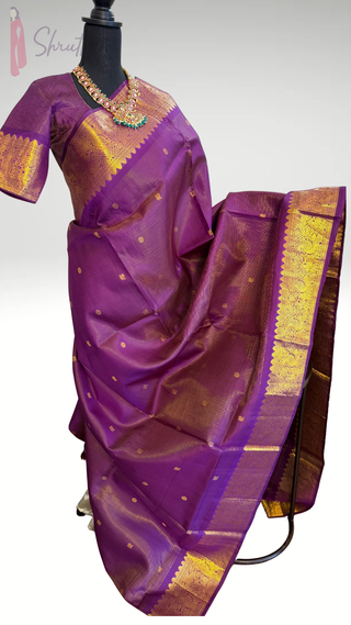 Purple vairaoosi kanjivaram pattu saree usa online with stitched blouse