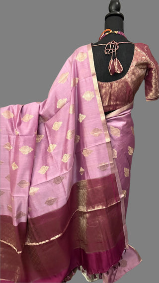 Lavender Chinya silk with Gold zari with stitched blouses