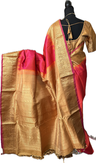 pink gadwal silk saree online usa latest gold zari stitched embroidery blouse saree usa pink silk saree latest sale telugu bride wedding kalyana muhurtam saree indian wedding saree online shopping sale