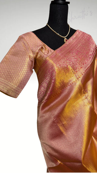 Kalyana pattu wedding gold Handloom Kanjivaram Gold Brocade Pure silk pattumuhurtam saree ready to ship USA