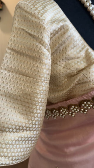 Hand embroidered georgette tissue saree with stitched blouse