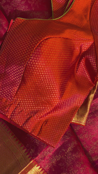 Antique zari Kanjivaram silk saree with grand floral pallu