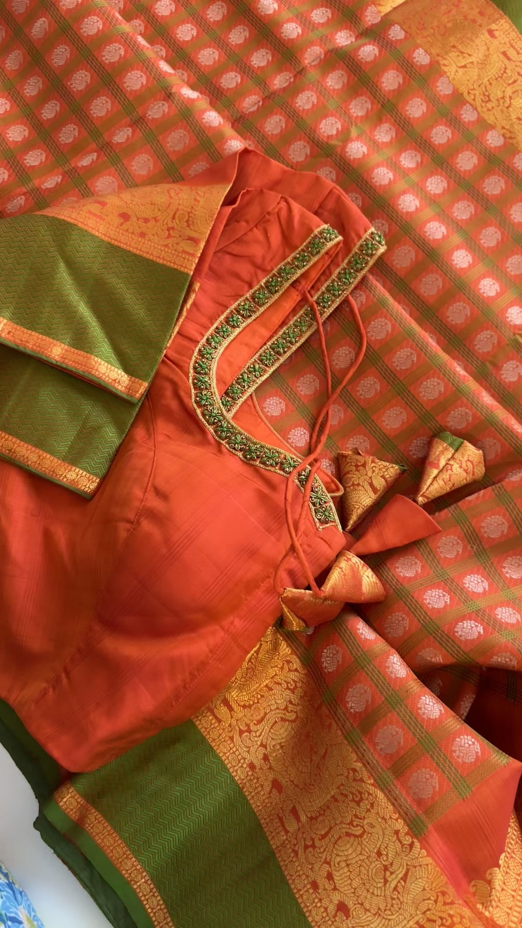 Brocade pure kanchi bridal orange kanchi pattu saree online usa