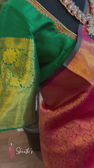Designer Kanjivaram saree with stitched ready-to-wear embroidered blouse