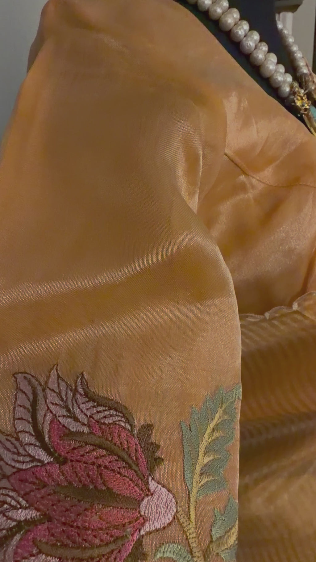 Peach Tissue Organza Banaras Saree with Fall Pico Done