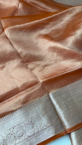Pure Double Tissue katan Gold Organza silk saree with blouse online shopping usa