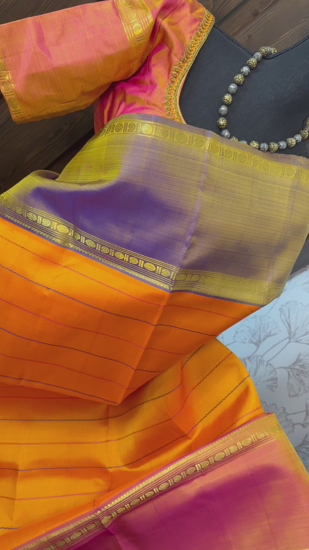 Bridal Kanchipuram silk saree with golden zari pallu and ready-to-wear blouse.