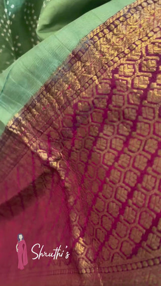 Unique Bandhani silk saree with Kanjivaram temple borders.