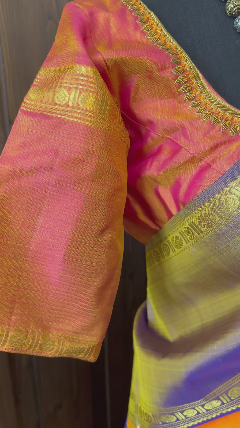 Handloom yellow Kanjivaram silk saree crafted with gold threadwork and zari design.