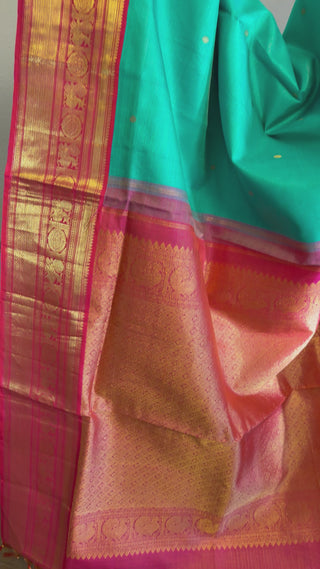 Teal kanjivaram gold vaira oosi indian wedding silk saree online usa pure silk saree bridal embroidery blouse stitched blouse usa 