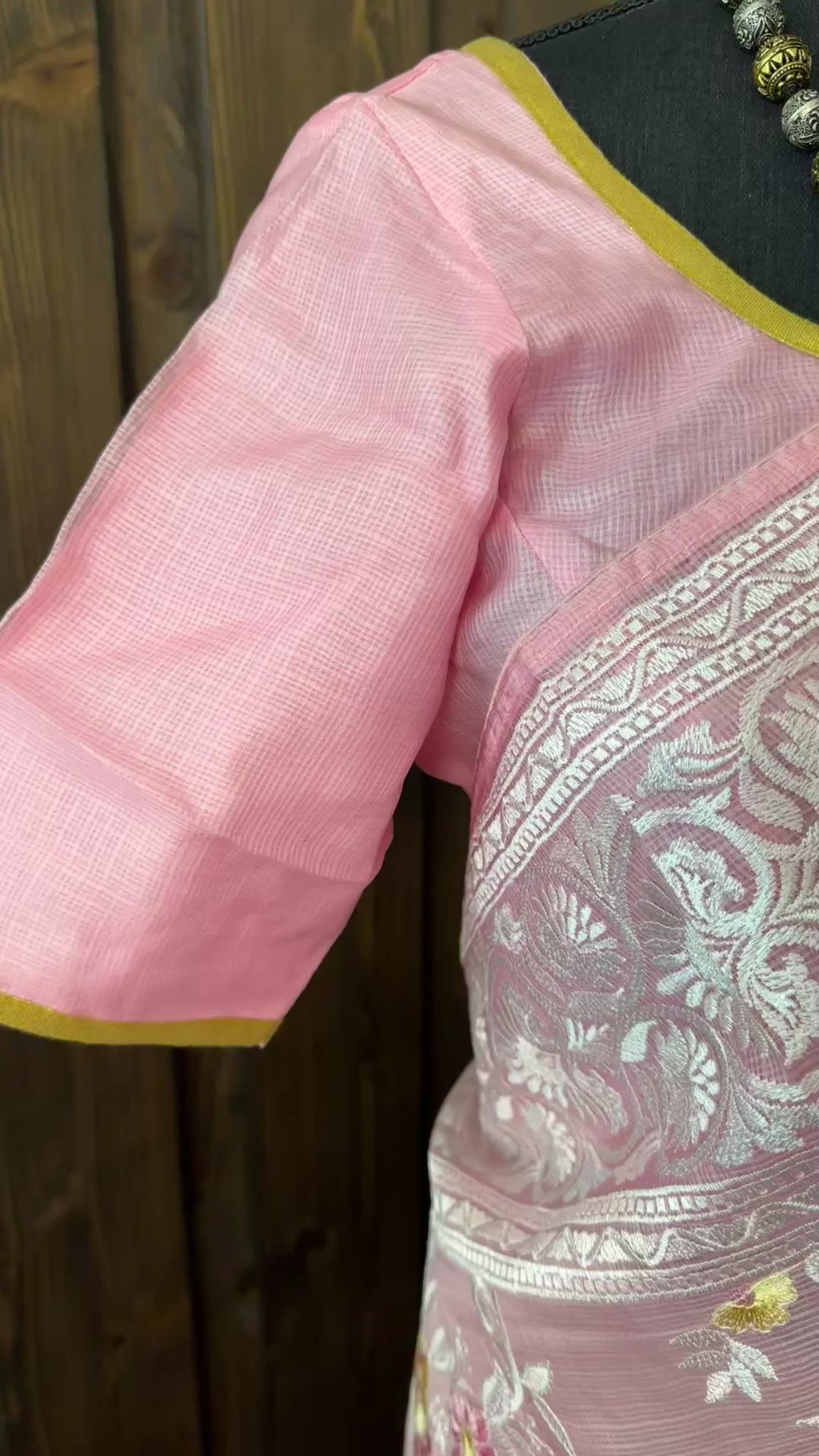 Pure embroidered Kota saree with delicate threadwork and alterable readymade blouse.