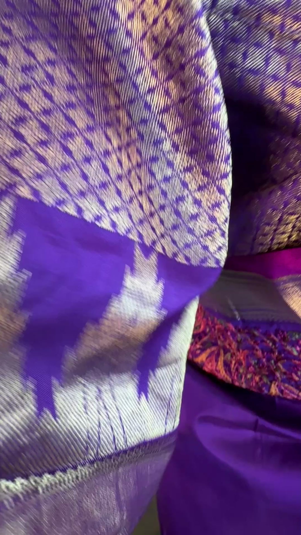 Handcrafted Kanjivaram pure silk saree in royal purple featuring intricate gold thread embroidery and designer blouse