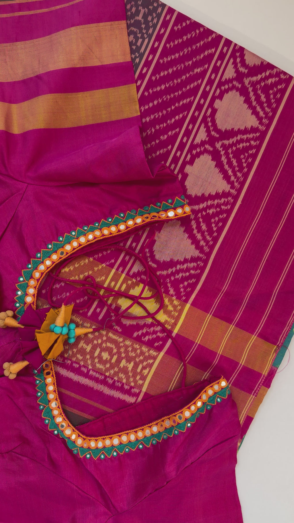 handloom teal patola saree zari work stitched blouse festive wear