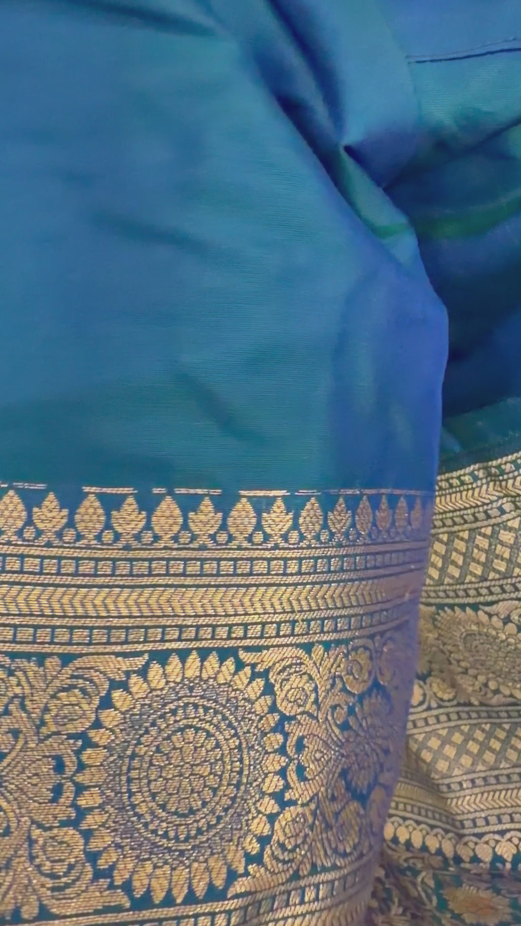 Designer peacock blue Banarasi silk saree with fine gold and silver zari