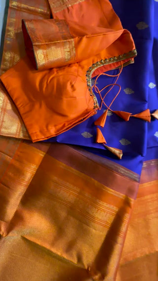 Orange and blue saree kanjivaram silk saree online usa pure kanchi pattu saree indian bridal saree online usa