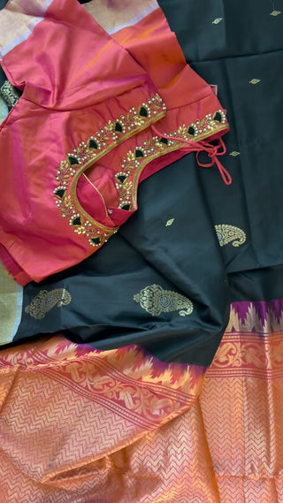 black soft silk with embroidery blouse usa online 44