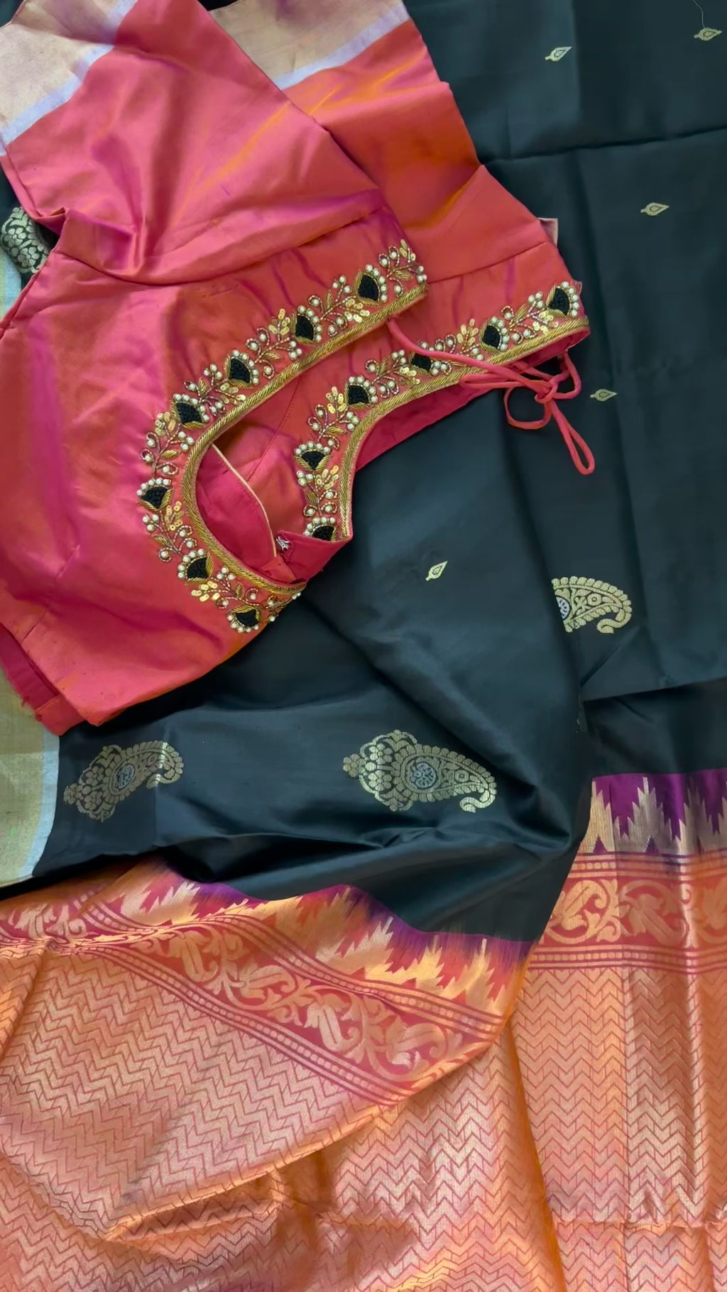 black soft silk with embroidery blouse usa online 44