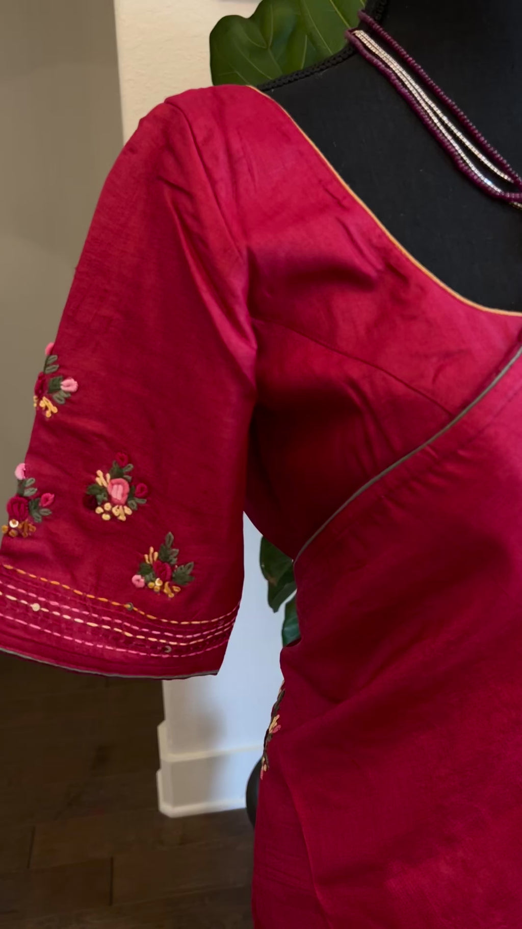 pink pure embroidered tussar saree online usa with stitched blouse