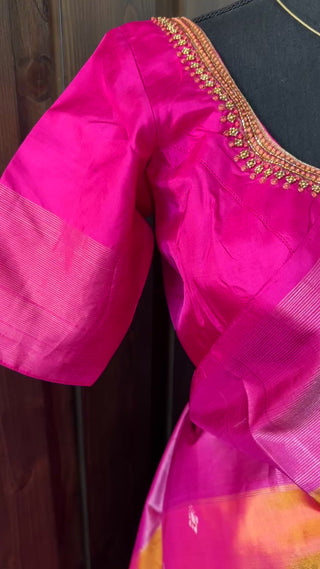 Bridal Orange Pink Pure Silk Saree – Ready to Ship from USA