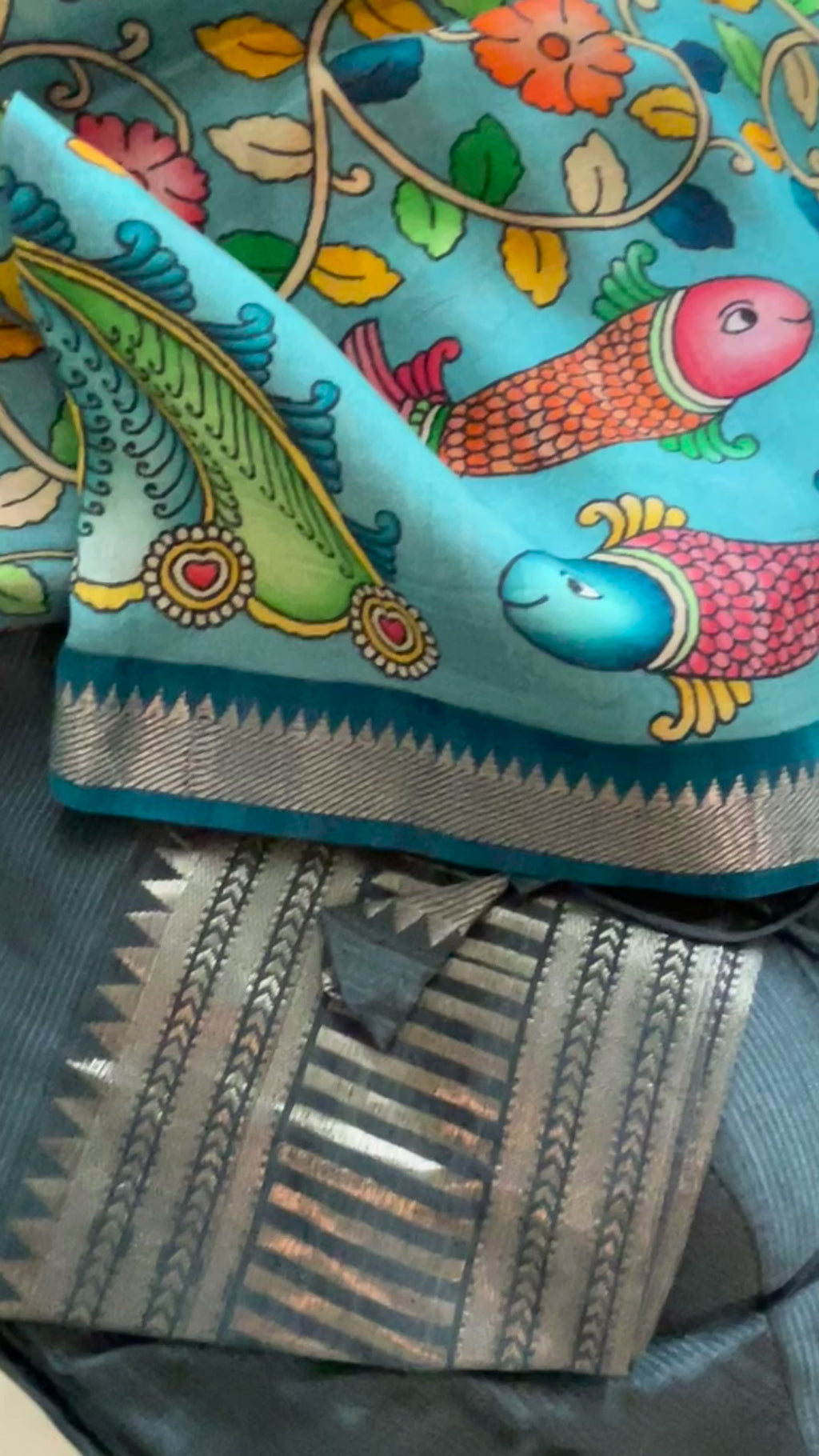 Teal Pure Mangalagiri Silk Cotton Lehenga online shopping 