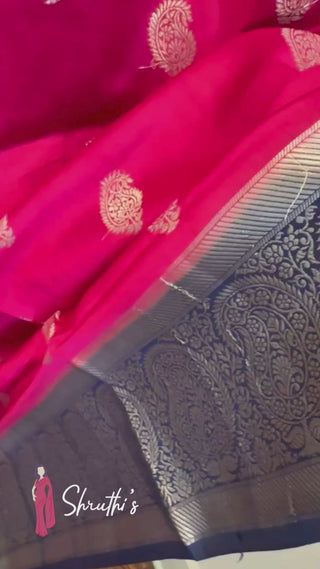 Pure Chinya Silk Partywear Saree Dark Pink to Grey with Silver Zari Border – Ready to Ship