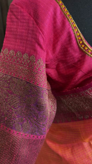 Orange Tussar Beneras Katan saree online usa 