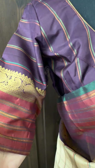 Exclusive bridal Kanjivaram silk saree with Ven Pattu pattern, handloom crafted and ready to wear.