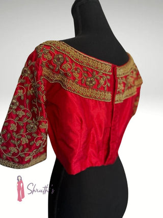 Red bridal embroidery blouse embroidered blouse pure silk saree online usa ready to ship usa red blouse muhurtam blouse 