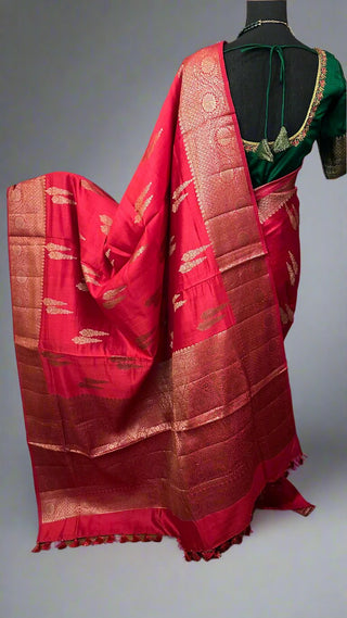 red silk saree online usa with contrast blouse red green silk saree online