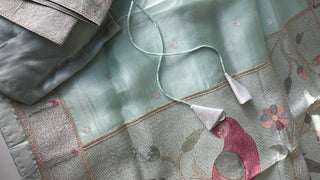 sea green pastel organza silk silver zari usa 