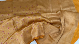 yellow katan benerasi silk saree online usa with stitched blouse indian wedding