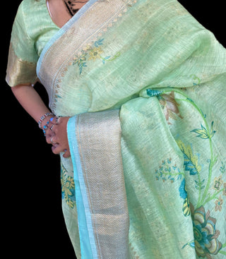 Pure linen saree printed saree online usa linen sarees usa 