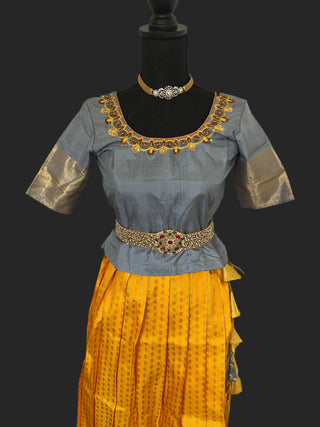 Yellow kanchi pattu langa set for 10/12 year old
