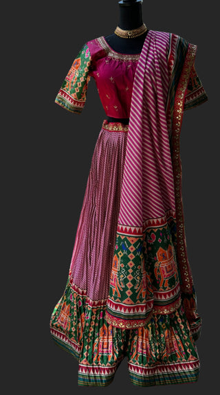 Pink ikat lehenga online usa pure silk lehenga online usa
