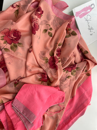 Pink soft silk saree zari borders silver zari borders
