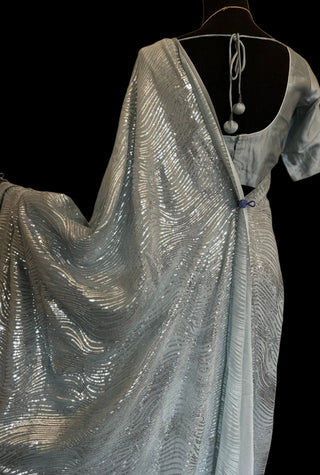 Grey sequin saree usa pure georgette sequin saree
