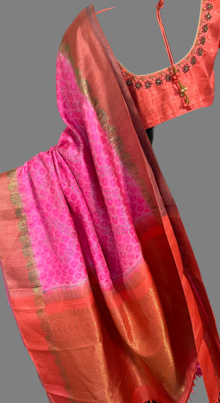 Bandhani pink kanchi pattu saree online usa