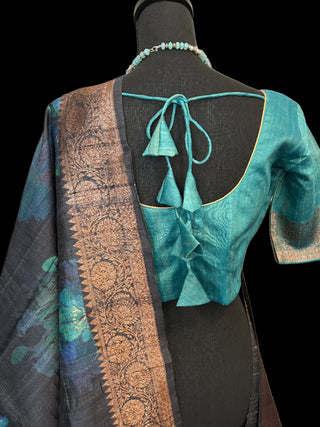 Black Tussar katan silk saree online