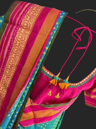 teal blue pink patola silk saree online shopping 